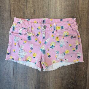Arizona Jean Co Pink Pineapple Distressed Denim Frayed Shorts Sz 3 Vintage Retro